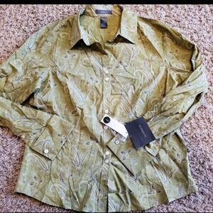 NEW‎ Liz Claiborne 12 Paisley Shirt Dress Button Down Blouse Green Career Work